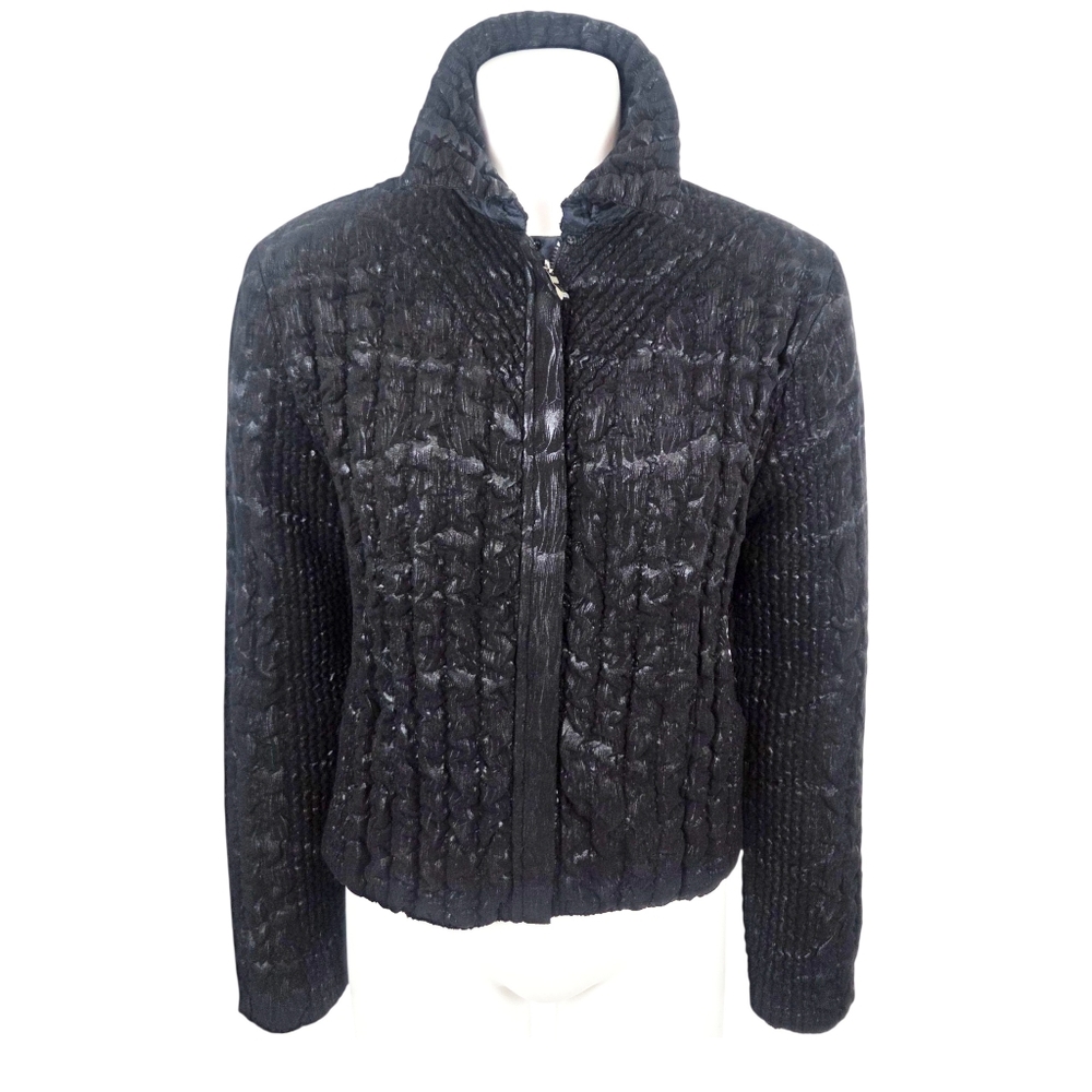 UbU Textured Reversible Jacket Crinkle Travel Coat Womens Medium Black Metallic